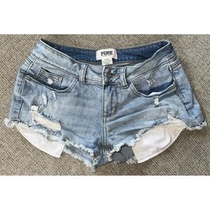 Victoria's Secret PINK Distressed Blue Denim Shorts Size 2